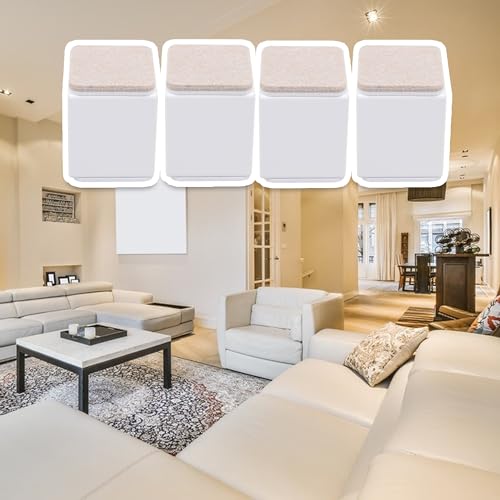 Rdexp M5200115027 4X Carbon Steel Felt Furniture Legs Table Risers Square Supports White 40X52Mm thumb #5