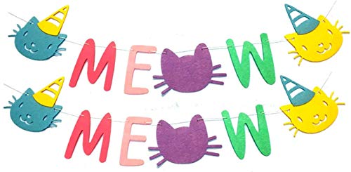 Alemon Meow Cat Head Cat Birthday Banner,2 Pack