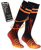 Heated Socks for Men & Women, Rechargeable 5000mAh Battery, Black Long Heating Warm Thermal Electric Sock, Bluetooth App Remote Adjustable, Winter Warmer , Camping Fishing Cycling Skiing