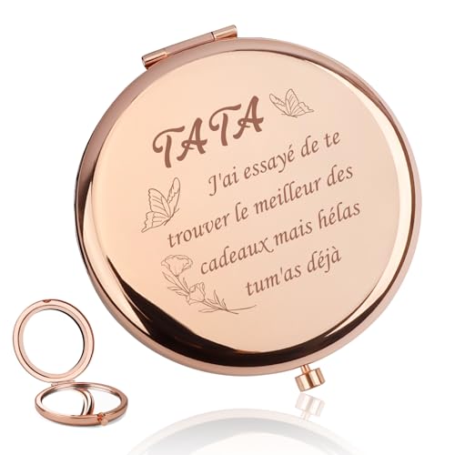 LmashRbaiw Cadeau Tata,Cadeau Fete des Meres,Miroir de Poche Personnalisé de Couleur Or Rose,Cadeau pour Tata,Idee Cadeau Tata,Cadeau Anniversaire Tata,Cadeau Tata Noel,Cadeau Parfait pour Femmes