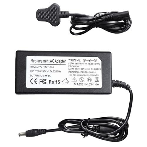 12V 5A Power Supply AC 100-240V to DC 12V 60W Adapter with UK Plug 5.5x2.5mm Jack for LED Strip CCTV Camera Monitor NAS Mini PC Zebra Printer Universal Switching Transformer PSU