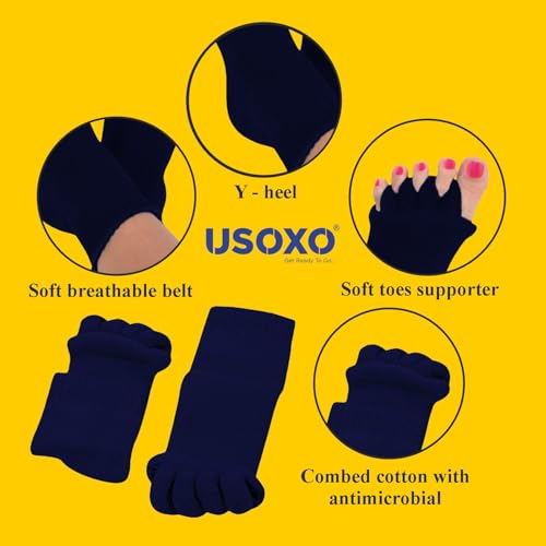 Image of Foot Alignment Socks I Cotton Finger Toe Separator I Easing Bunion Hammertoe and Arthritis Pain Relief I Improving Posture & Increasing Flexibility I Free Size for Office Yoga Men & Women (Navy)