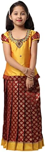 Ashwini Readymade Indian Girls Yellow Color Pattu Pavadai | Indian Ethnic Kids Wear