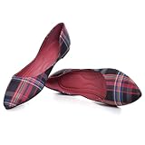 SAILING LU Womens Classic Pointy Toe Shoes Ballet Flats Plaid Flat Shoes for Work Slip On Moccasins Red 42
