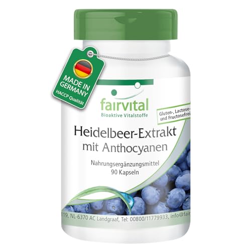 Fairvital | Extracto de Arándano 500mg con Antocianinas - Vaccinium myrtillus (Bilberry) - VEGANO - Dosis elevada - 25% de Antocianinas - 90 Cápsulas - Calidad Alemana