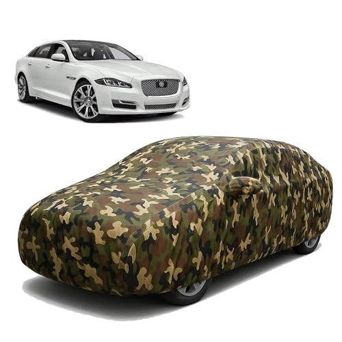 Image of Sulfar 100% Waterproof Car Body Cover Compatible with Mirror for Jaguar XJL with Long Lasting Durable Material (Triple Stitched, Full Bottom Elastic, Camouflage Army)