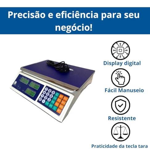 Balança Comercial Digital 40kg Alta Precisão Bivolt 110/220v Inox Para Mercearia Padaria Restaurante