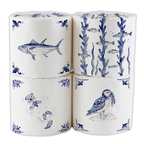 Bumboo Bamboo Toilet Roll 24 Pack | English Delft Edition Wrapped Toilet Paper 3 ply, 300 Sheets | Eco Friendly Toilet Paper | Plastic-Free, Soft, Strong, Sustainable & Biodegradable Toilet Tissue
