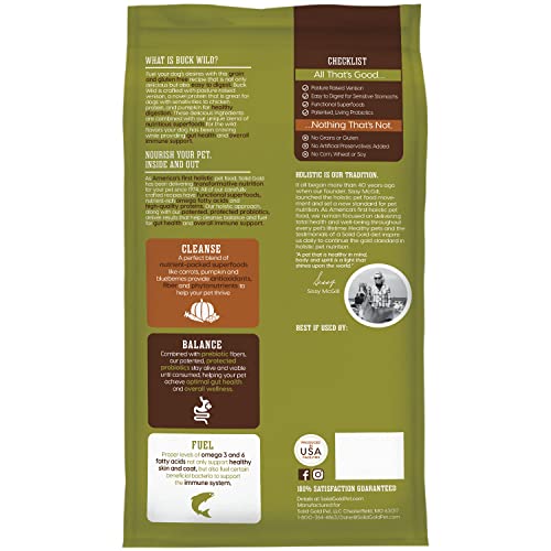 Solid Gold Grain Free Dry Dog Food For Adult & Senior Dogs - Made With Real Venison, Potato, And Pumpkin - Buck Wild Sensitive Stomach Dog Food For Protein Sensitivities And Gut Health #TOP6
