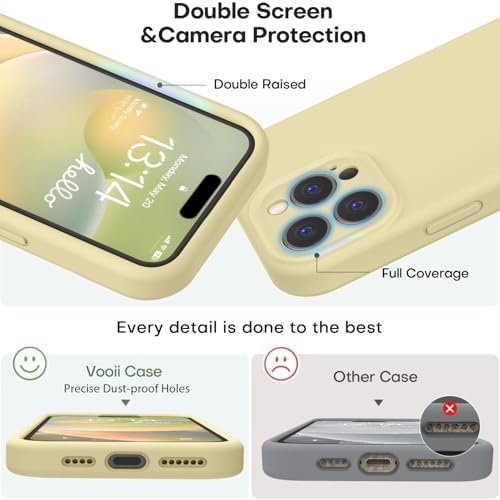 Vooii Compatible with iPhone 16 Pro Case, Liquid Silicone Upgrade [Camera Protection] [Soft Anti-Scratch Microfiber Lining] Shockproof Phone Case for iPhone 16 Pro 6.3 inch - Creamy Yellow - 2