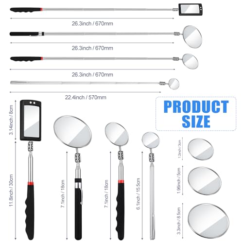 image for BBTO 4 Pieces Telescoping Inspection Mirror Telescoping LED Lighted Fl