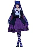 miccostumes Women Costume Anime Cosplay Black Purple Gothic Dress and Belt with Striped Stockings and Bowtie (purple&black, L)