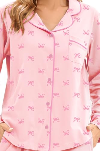 Image of LUBOT 100% Cotton Pajamas for Women Pajama Set 2 Piece PJ Sleepwear Set Soft Ladies Button Knit Long Sleeve Loungewear XS-XXL