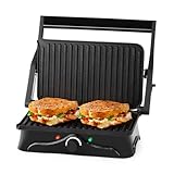Holstein Housewares 2-Slice Panini Press and Grill - Black/Stainless Steel Sandwich Maker with Non-Stick Coating, Temperature Control, and Drip...