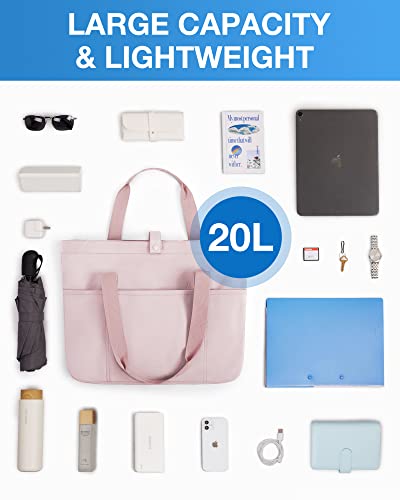 Bagsmart Tote Bag For Women, Foldable Tote Bag With Zipper Large Shoulder Bag Top Handle Handbag For Travel, Work (Pink) #TOP1
