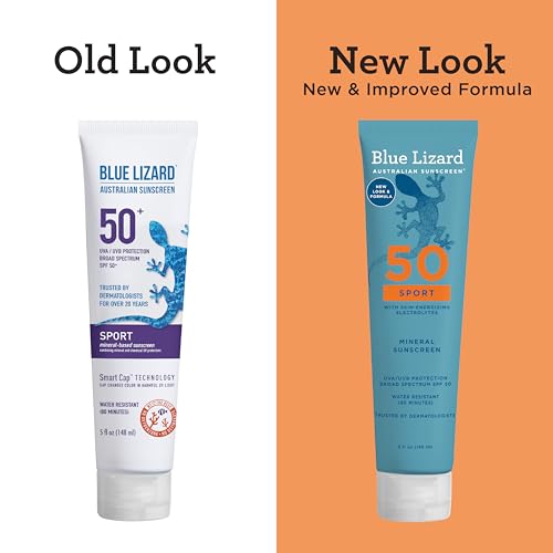 Blue Lizard Sport Mineral SPF 50 Lotion, Ideal for Athletes, 100% Mineral Sunscreen Actives, Fragrance-Free, Paraben-Free, Vegan, 5 fl oz