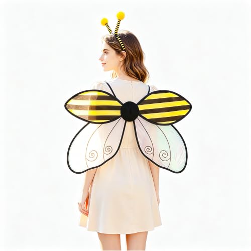 ESSECMBS 2PCS Cute Yellow Bee Wings & Hair Hoop Set for Halloween Cosplay Red Ladybug Wings with Headband Set (Black 60 * 35cm / 23.6 * 13.7inch)