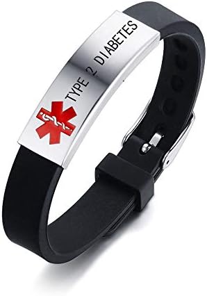 HEABY Medical Alert ID Bracelet Laser Engraved Type 2 Diabetes Adjustable Wristband for Men Women Emergency First Aid