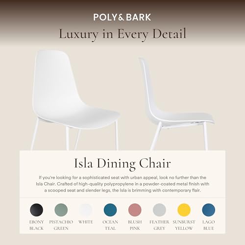 Image of POLY & BARK Isla Modern Dining Chairs Set of 4 - Mid Century Modern Plastic Dining Chair with Metal Legs - Kitchen & Dining Room Chairs - Indoor /Outdoor - White