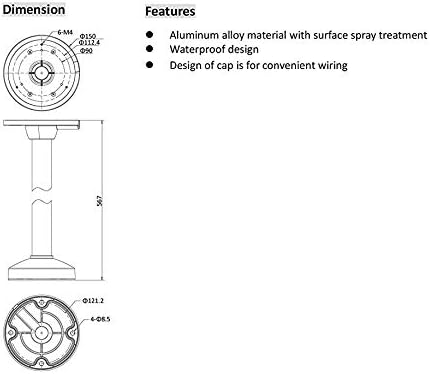 Miniatura 7 de DS-1271ZJ-130-TRL CPM PC130T Soporte de montaje colgante para cámara de cúpula de torreta Hikvision DS-2CD2342WD-I