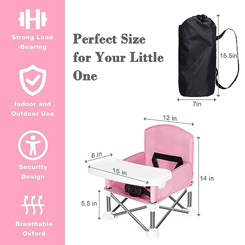 Agudan Baby Travel Booster Seat - Toddler Foldable Camping Chair | Compact Portable Baby Seat With Removable Dining Tray For Boys Girls (Pink) #TOP3