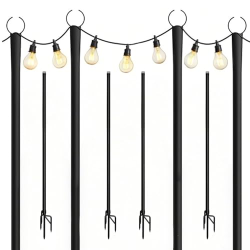 4 Pack String Light Poles, 8 Ft Metal Poles with Fork for Outdoor String Lights, Weather Resistant Poles with Fork, for Outside, Patio, Deck, Backyard, Garden Wedding, Party