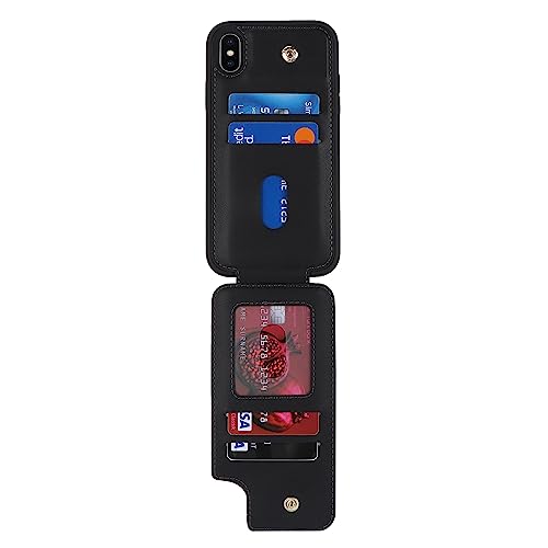 Image of iPhone X /XS Case with Card Holder, Kickstand and RFID Blocking, PU Leather Wallet Case for Women, Black