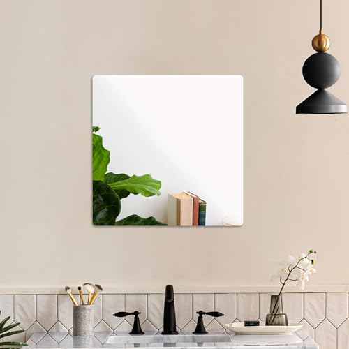 Feuille miroir adhésif 40x40 incassable avec coins arrondis protecteurs