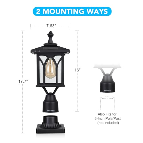 Kemeco ST4328Q Solar Post Light Outdoor Cast Aluminum LED Lamp Fixture with 3-Inch Fitter Base for Yard Garden Post Pole Pillar Mount Landscape Driveway
