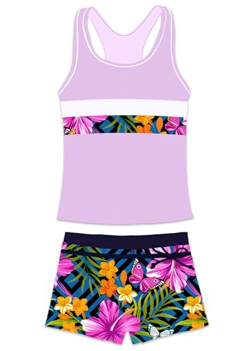 Image of Girls Bathing Suits Two Piece Vest Style Swimsuit with Boyshort Tankini Swimwear, 14-15 Years
