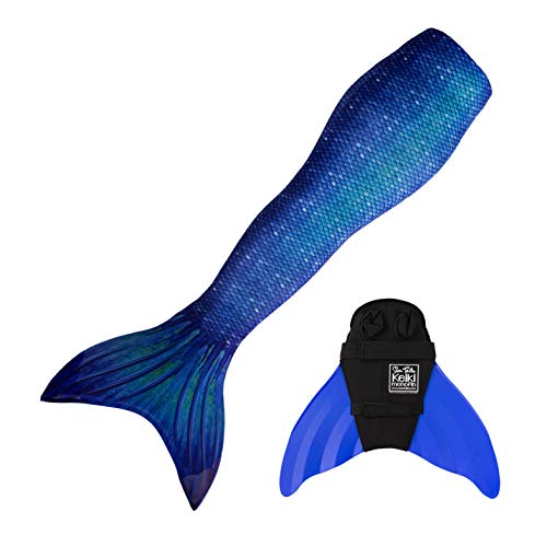Mermaid Tail and Monofin for Swimming with MER-Shield Tip Protection, Child Sizes (Ocean Deep - Blue Monofin, Child L (8/10))