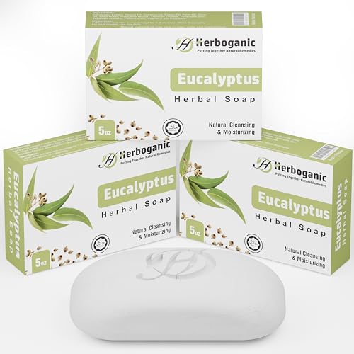 HERBOGANIC Eucalyptus Herbal Soap | Pack of 3 of 5oz soap Bar | Natural Bar Soap for Face and Body | Hydrating and Nourishing | Suitable for Men and Women