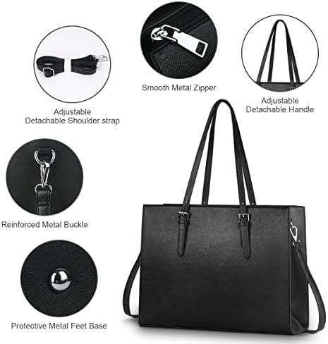 Aucuu Laptop Bag for Women, 15.6-inch Handbags PU Leather Tote Bag, Large Shoulder Bag Ladies Briefcase for Business, Work, School and Shopping - Black Work Bag for Men Women, 43 x 31 x 15cm