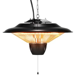 VEVOR Hanging Patio Heater, 1500W Electric Space Infrared Heater, IP34 Protection with 23.6 inch Pull Cord & Adjustable Chain, for Porch,Patio,Dining Room,Studio Outdoor/Indoor
