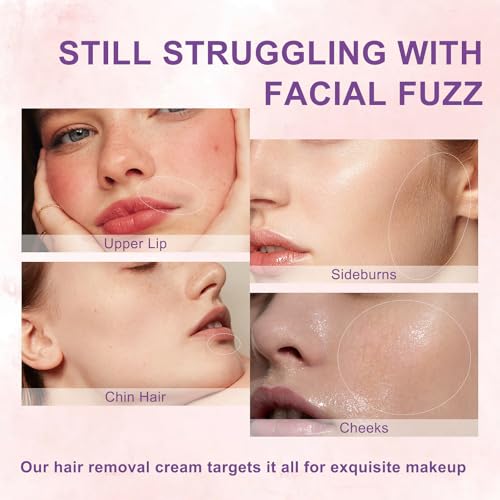Facial Hair Removal Cream for Women Face - Painless Depilatory Kit with Soothing Cream & Spatula for Sensitive Skin Hair Removal on Lip Chin Cheeks, At Home Pubic Hair Remover, 2.37 Fl.Oz