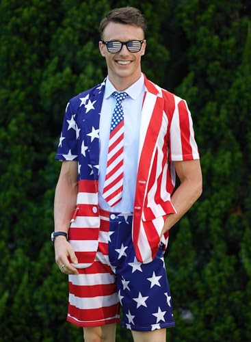 Mens Memorial Day Novelty Suit Stripes Stars Blazer Fourth of July Independence Day Pant Suit M3