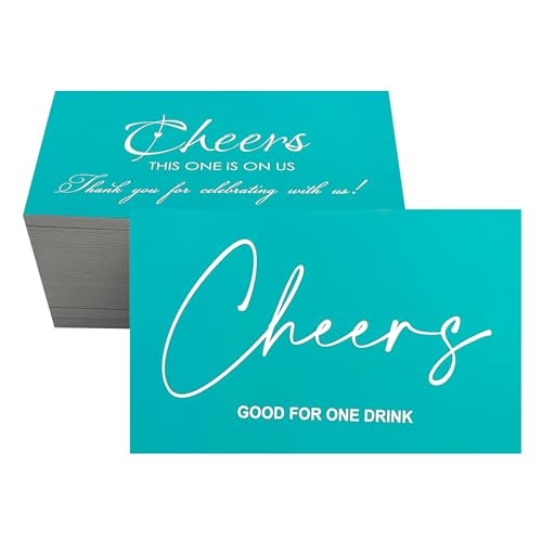 RXBC2011 Cheers Beverage Cards Drink Token One Drink On Us Wedding Party Celebration Pack of 100 2x3.5 Inch Teal