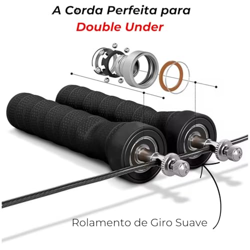 Corda de Pular Speed Rope Profissional com Rolamento Targ Me Academia Cross Funcional (Preto)