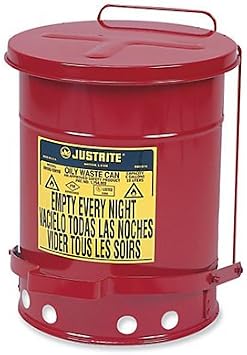 Justrite 09100 Red Galvanized Steel Oily Waste Safety Can with Foot Lever - 6 Gallon Capacity