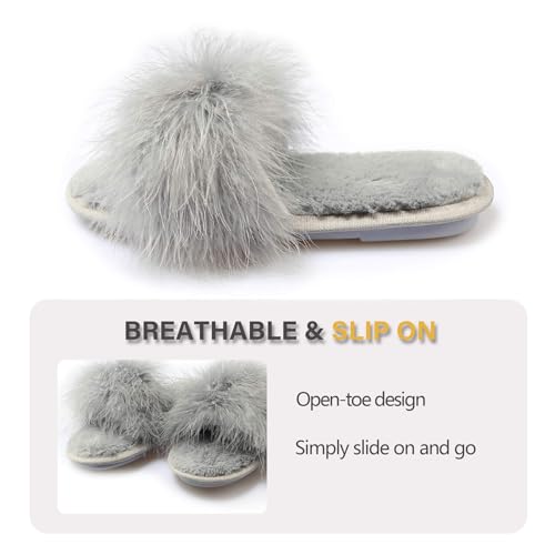 Image of Fur Story Women's Furry Slippers Open Toe Fuzzy Slippers Memory Foam Fluffy House Sandal