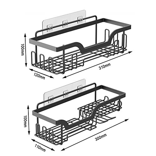 2 Pack Shower Caddy Shelf, Wall Mounted Organizer Rack, Self Adhesive Bathroom Shelves With Soap Dish, Bathroom Basket Shelf With Hooks, Home Wall Shower Inside Organization And Storage (Matte Black) #TOP6