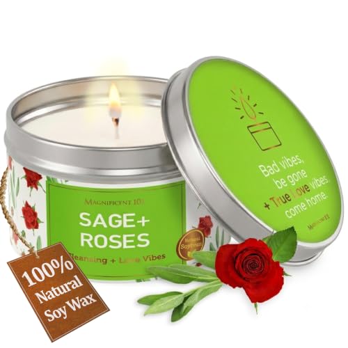 Magnificent 101 Sage & Rose Tin Candle for House Cleansing, 6oz