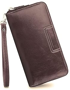 CONTACTS Wristlet Wallets for Women with RFID Protection | Ladies Leather Clutch/Wallet | Large Capacity Zipper Purse/Card Holder Organizer for Women (Brown)