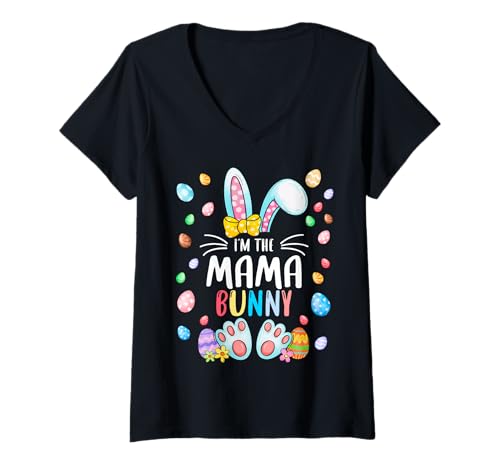 Mujer I'm The Mama Bunny Orejas Día de Pascua Familia a juego Camiseta Cuello V
