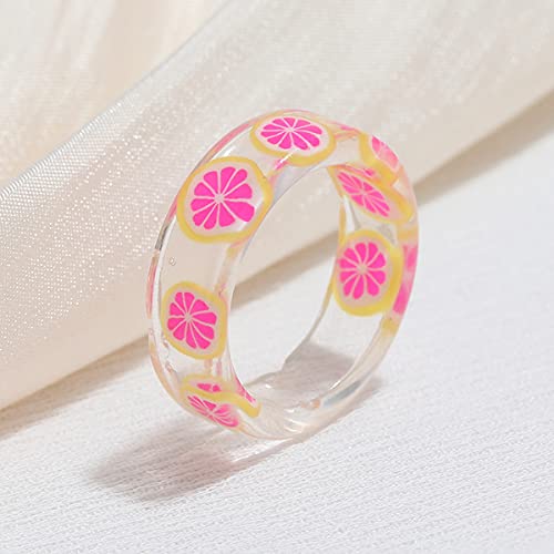4-12 Pcs Resin Fruit Rings Set Colorful Transparent Plastic Fruit Rings Strawberry Kiwi Lemon Apple Grape Pitaya Grapefruit Orange Watermelon Cute Knuckle Stackable Fruit Rings For Women Teen Girls (A：12 Pcs) #TOP4