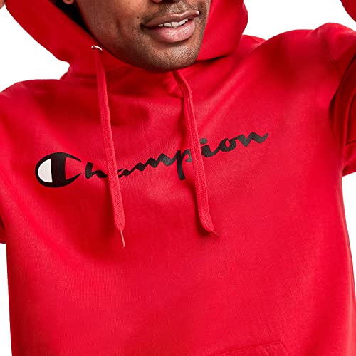 Champion Hoodie, Powerblend, Fleece, Comfortable Sweatshirt For Men (Reg. Or Big & Tall), Team Red Scarlet Script, Small #TOP3