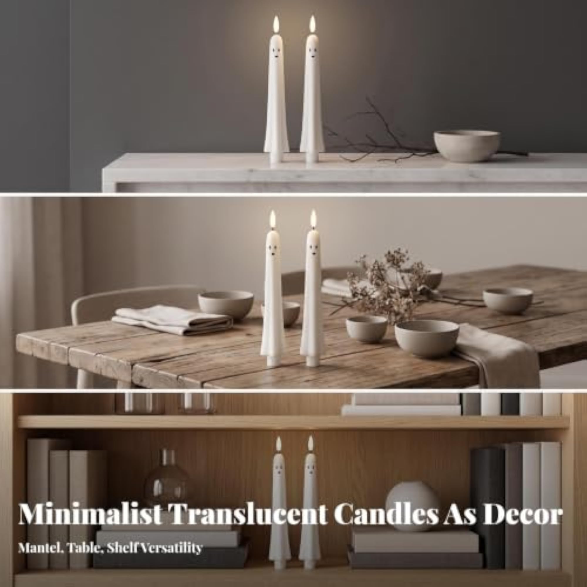 2-Pack Flameless Ghost Taper Candles, Gentle Eerie Glow
