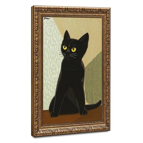 Toile chat noir japonais pour décoration murale salon