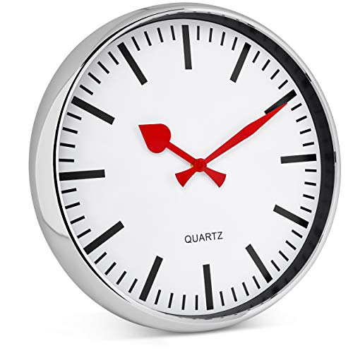 Bernhard Products Large Wall Clock 13” Analog Silent Non-Ticking Quartz Battery Operated Round Decorative Modern Design For Home Kitchen Office Classroom, Red Hands #TOP30