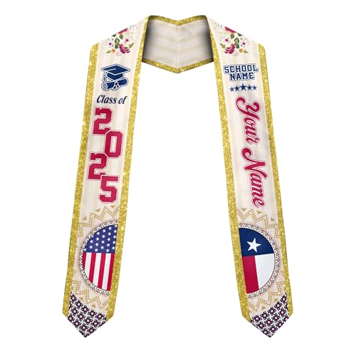 MonkeyVan Customize Texas Graduation Stole Texas Graduation Sash 2025 Texas Sash for Graduation Usa and Texas Flag for Graduation Tx3